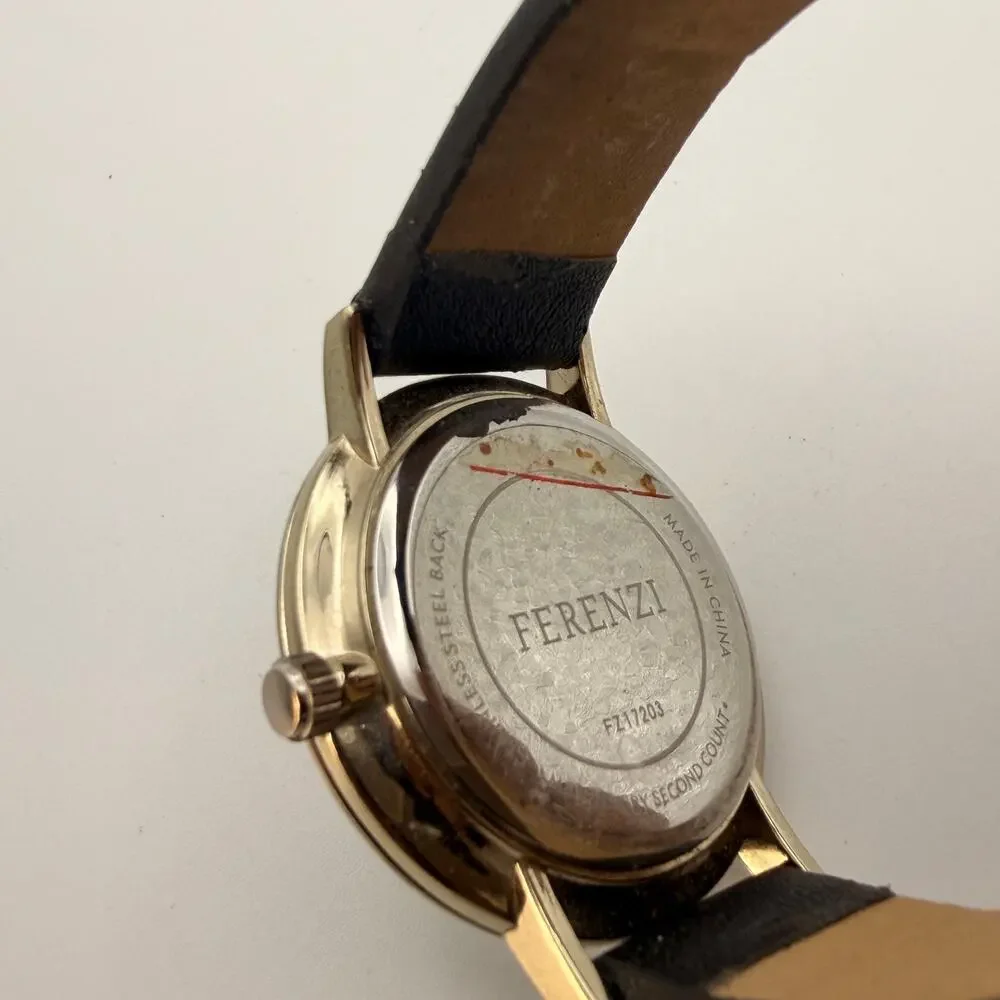 Elegant Ferenzi Marciano Gold Tone & Black Analog Watch Working New Battery